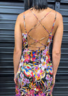 FESTIVAL SATIN TROPICAL DRESS- MULTI