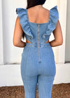 RUFFLE DENIM PANTSUIT- DENIM