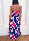 GEO PLEATED MAXI DRESS- NAVY