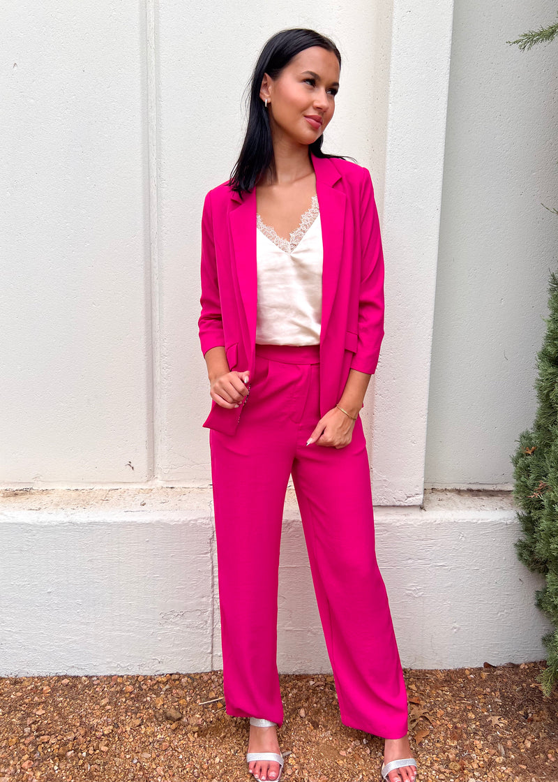 WIDE LEG TAB PANT- BERRY PINK