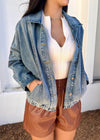 WASHED ELASTIC DENIM JACKET- DENIM