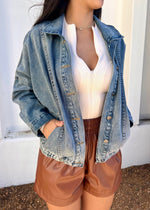 WASHED ELASTIC DENIM JACKET- DENIM
