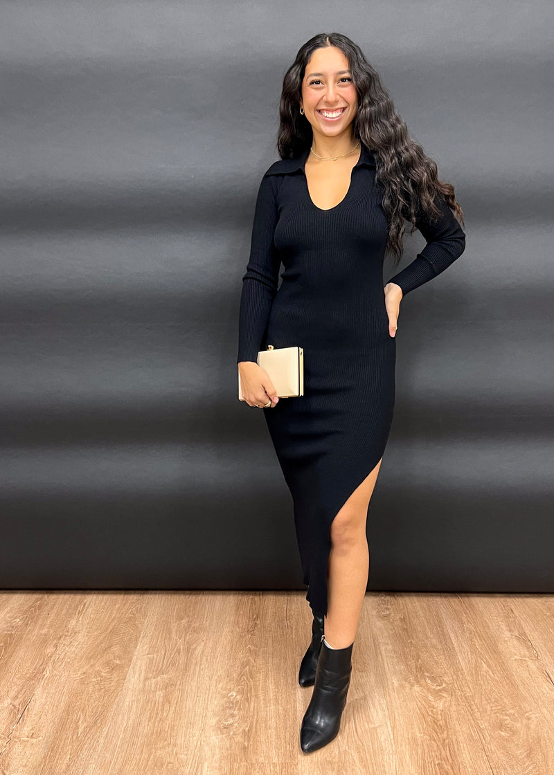 LOLA BODYCON KNIT DRESS- BLACK