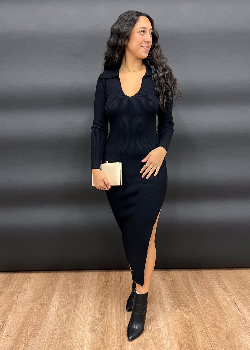 LOLA BODYCON KNIT DRESS- BLACK