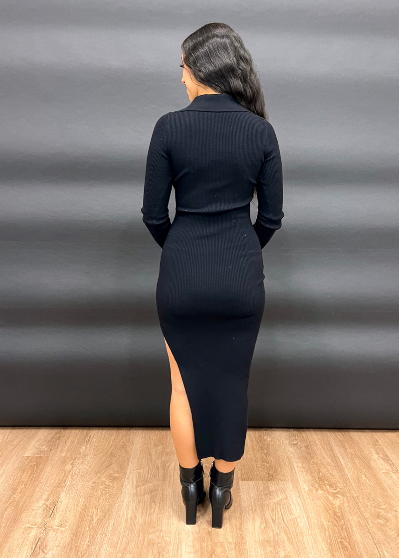 LOLA BODYCON KNIT DRESS- BLACK