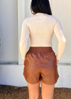 DONNIE FAUX LEATHER SHORTS- WALNUT