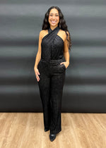 MIDNIGHT VELVET HALTER- BLACK