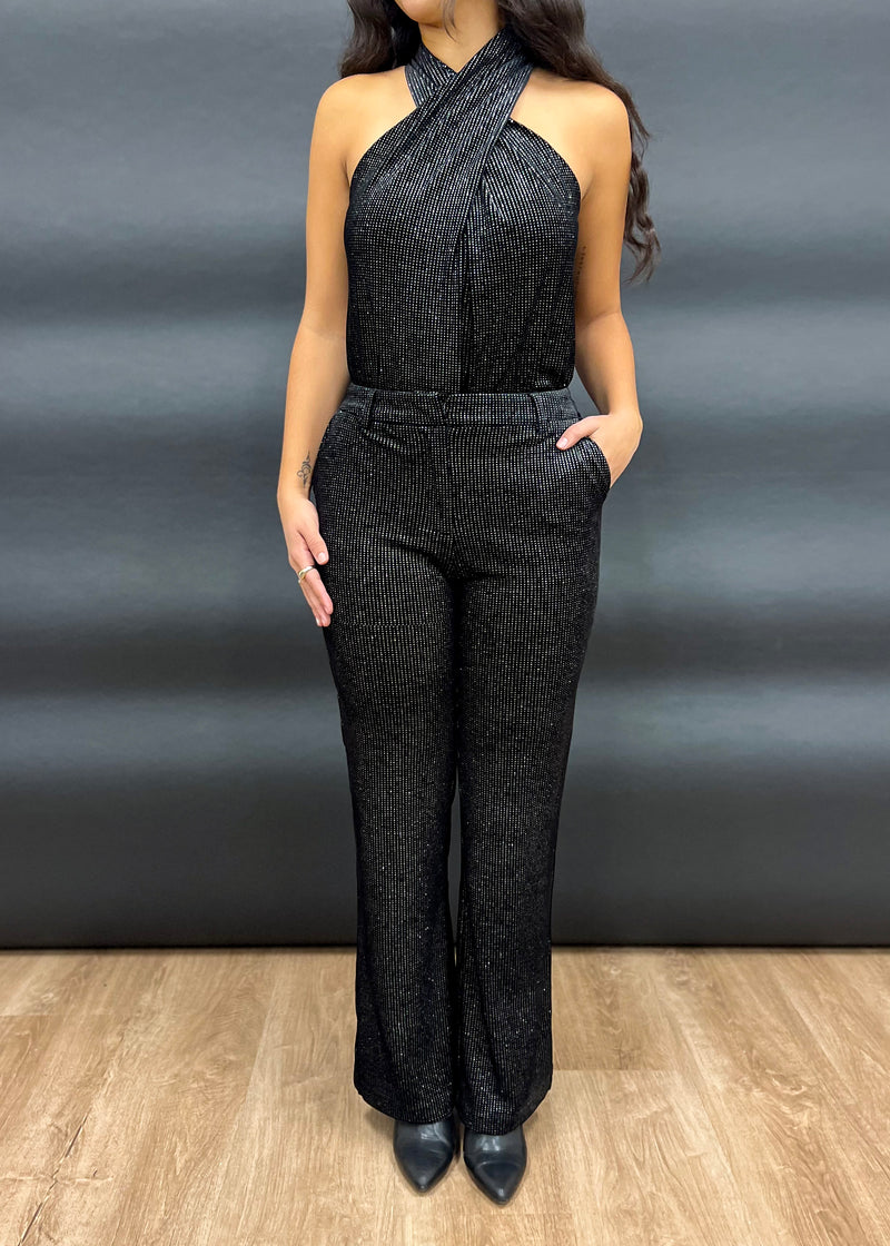 MIDNIGHT VELVET HALTER- BLACK