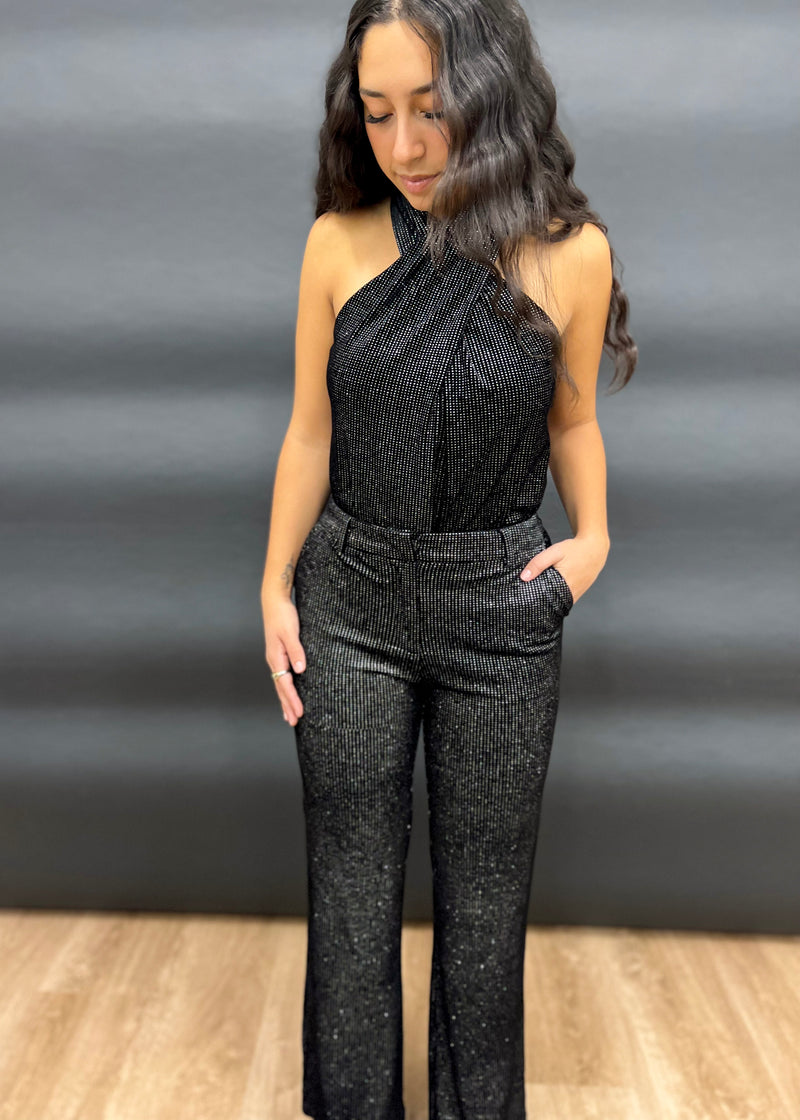 MIDNIGHT VELVET HALTER- BLACK