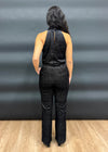 MIDNIGHT GLITTER DOT VELVET PANTS- BLACK