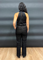 MIDNIGHT GLITTER DOT VELVET PANTS- BLACK