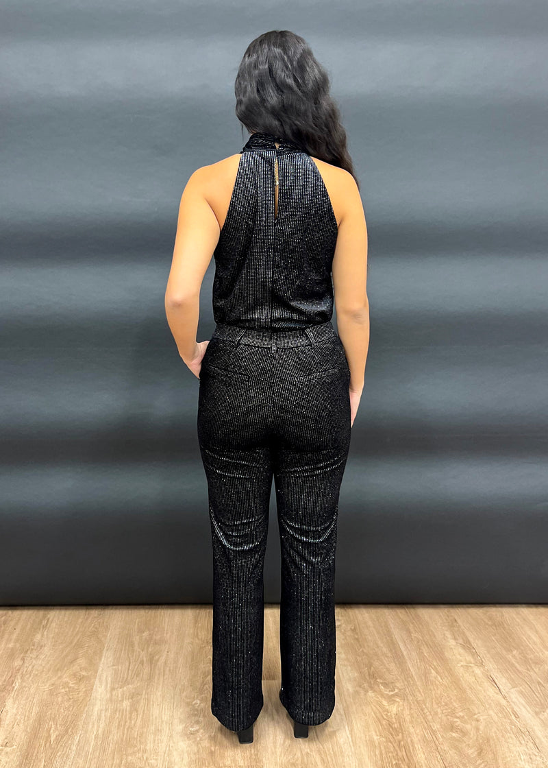 MIDNIGHT GLITTER DOT VELVET PANTS- BLACK