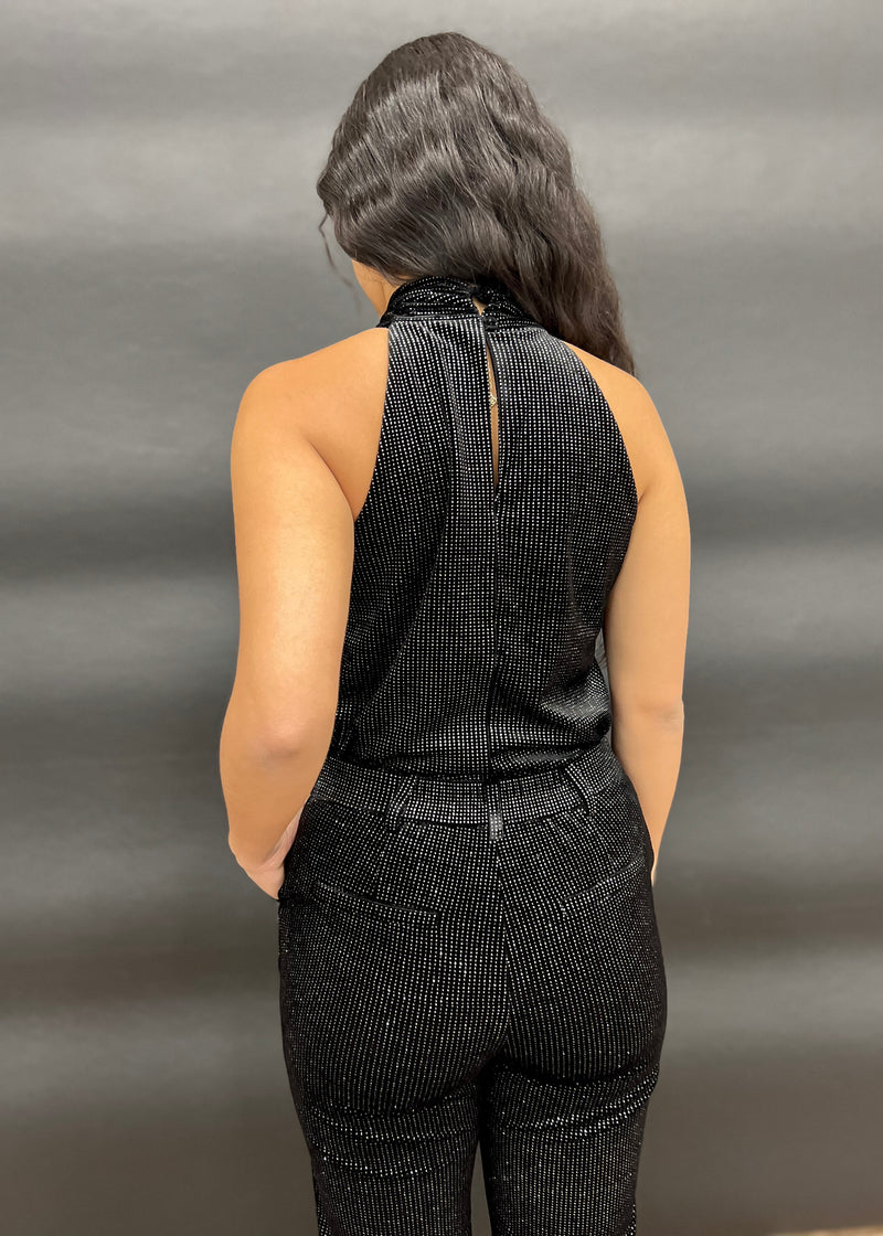 MIDNIGHT VELVET HALTER- BLACK