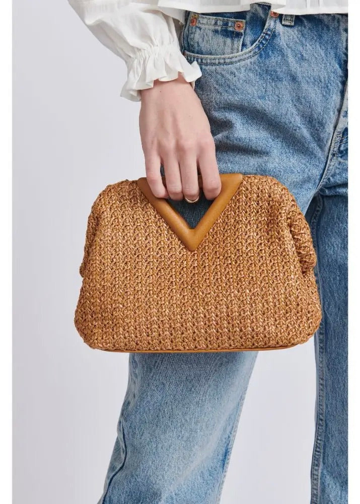 KAYLIN STRAW PURSE- TAN