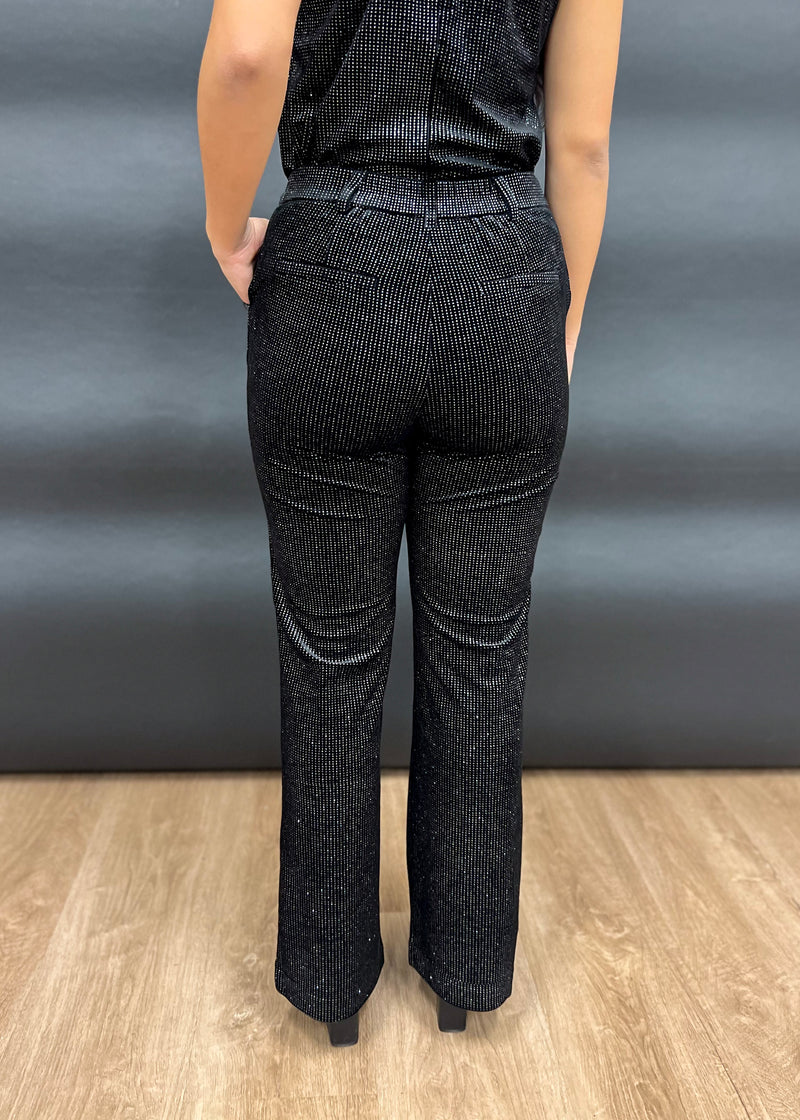 MIDNIGHT GLITTER DOT VELVET PANTS- BLACK
