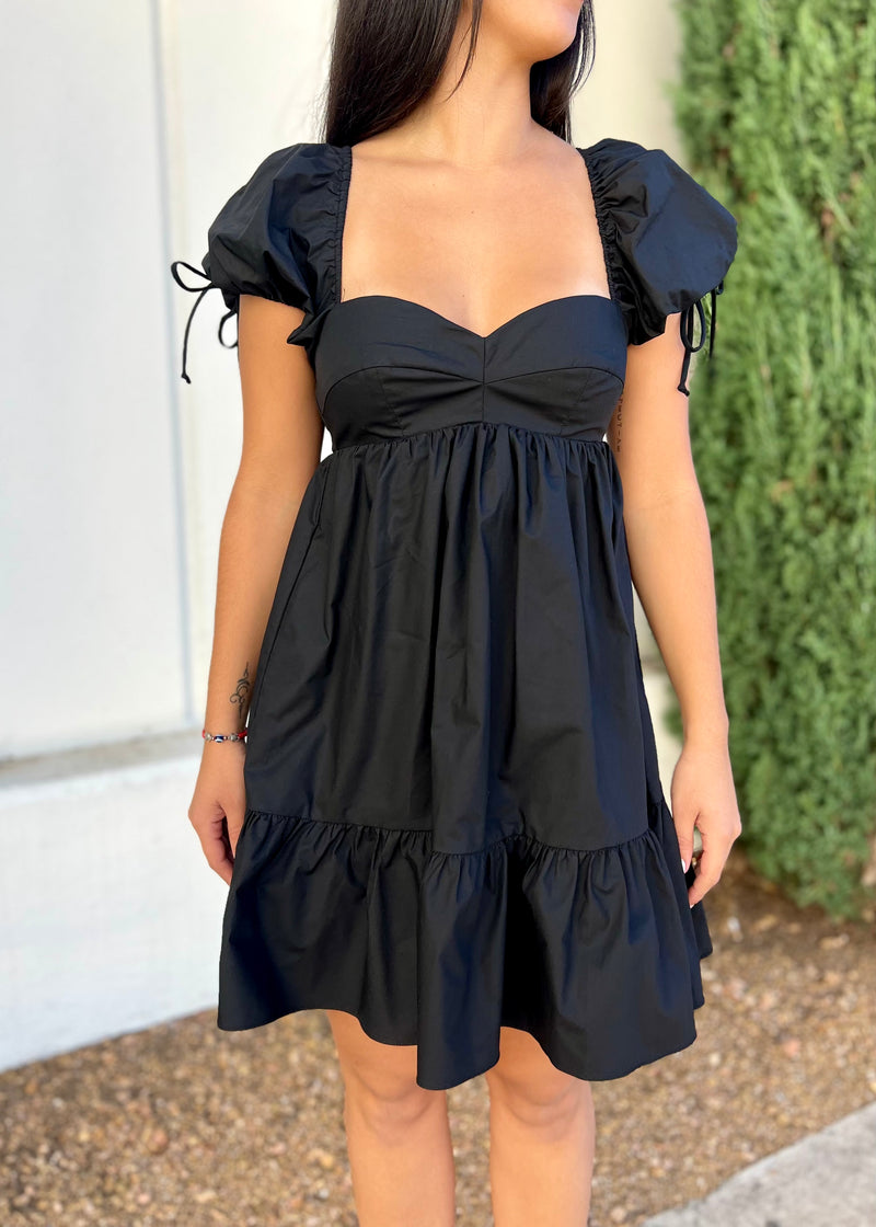 BABYDOLL TIE DRESS- BLACK