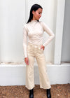 RUCHED LONG SLEEVE KNIT TOP- BIRCH
