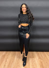 GIA VEGAN LEATHER MIDI SKIRT- BLACK