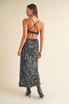 PALOMA FLORAL SATIN DRESS- BLACK