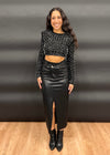 GIA VEGAN LEATHER MIDI SKIRT- BLACK