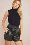DONNIE FAUX LEATHER SHORTS- BLACK