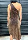 SHIMMER METALLIC ONE SHOULDER DRESS- BLACK GOLD