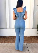 RUFFLE DENIM PANTSUIT- DENIM