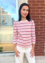 CARRIE STRIPED KNIT TOP- RED/PINK