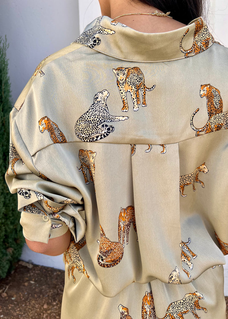 WILD SIDE CHEETAH BLOUSE- OLIVE