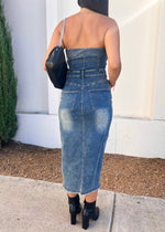 DENIM TUBE MIDI DRESS- DENIM