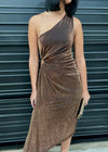 SHIMMER METALLIC ONE SHOULDER DRESS- BLACK GOLD