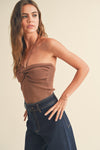 KNIT KNOT STRING HALTER- BROWN