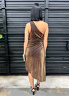SHIMMER METALLIC ONE SHOULDER DRESS- BLACK GOLD