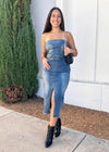 DENIM TUBE MIDI DRESS- DENIM