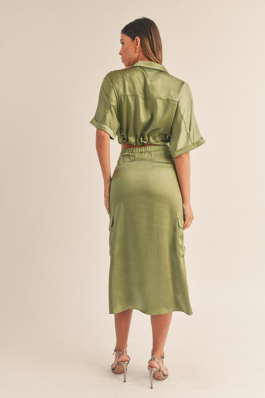 SABINA SATIN TOP- OLIVE