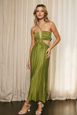 PRETTY PLEATS CUT OUT DRESS- GREEN