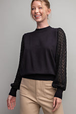 SWISS DOTTED KNIT TOP- BLACK