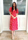 AMORE FLORAL MIDI DRESS- RED