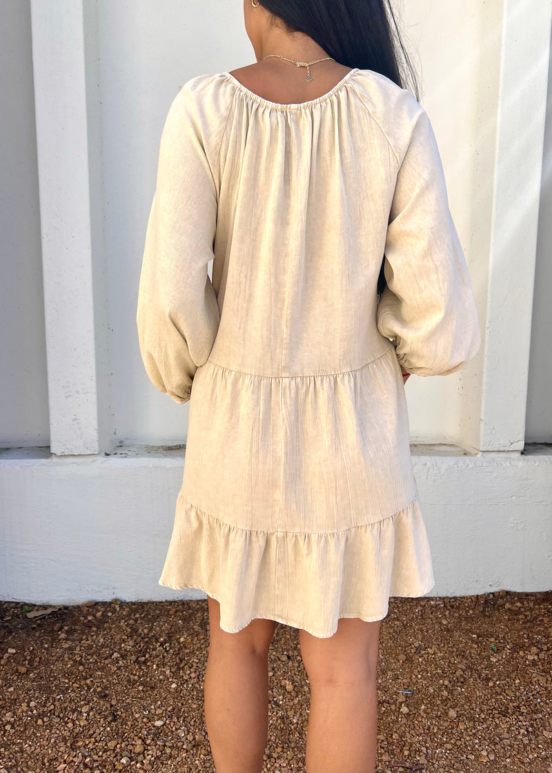 WASHED TIERED DRESS- ECRU