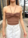 KNIT KNOT STRING HALTER- BROWN