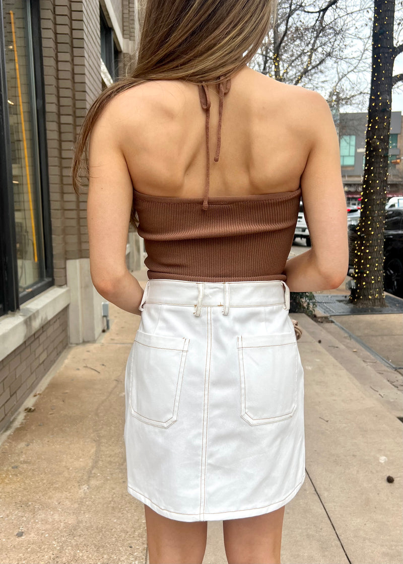 KNIT KNOT STRING HALTER- BROWN
