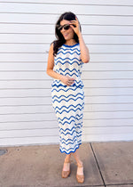 CROCHET SCALLOPED TANK- IVORY/BLUE