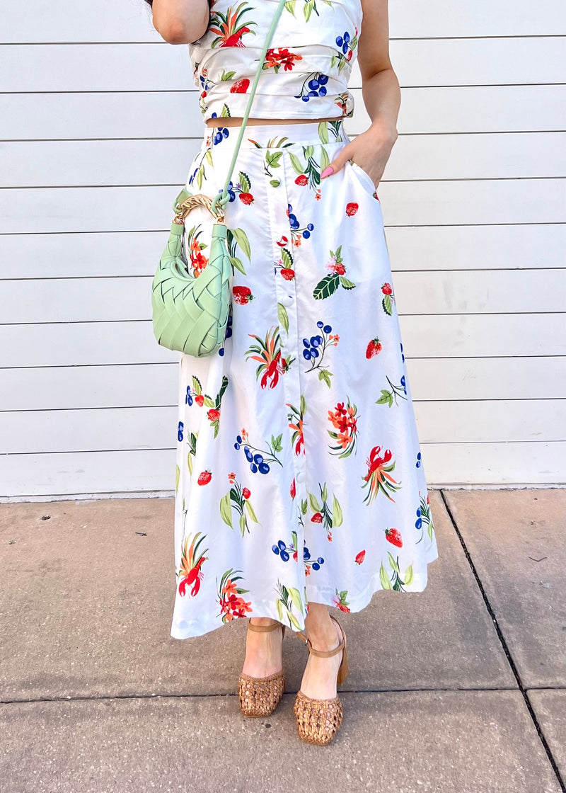 FRUITFUL LOBSTER MIDI SKIRT- WHITE/RED