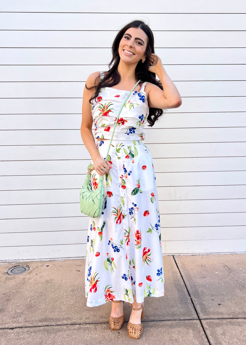 FRUITFUL LOBSTER MIDI SKIRT- WHITE/RED