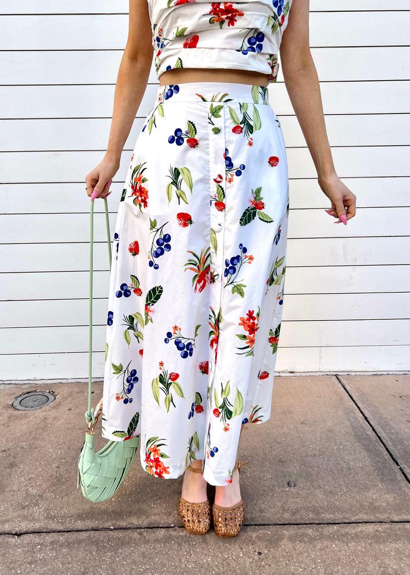 FRUITFUL LOBSTER MIDI SKIRT- WHITE/RED