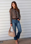 STRIPED GOLD BUTTON CARDIGAN