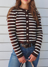 STRIPED GOLD BUTTON CARDIGAN