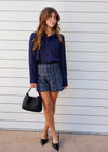 SATIN BUTTONDOWN BLOUSE- NAVY