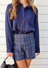 SATIN BUTTONDOWN BLOUSE- NAVY