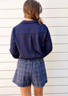 TWEED BUTTON SHORTS- NAVY